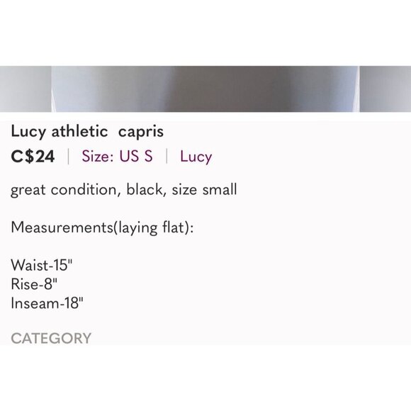 Lucy Athletic Capris Black Compression Cropped Pants Women’s Gym Medium - Picture 6 of 6